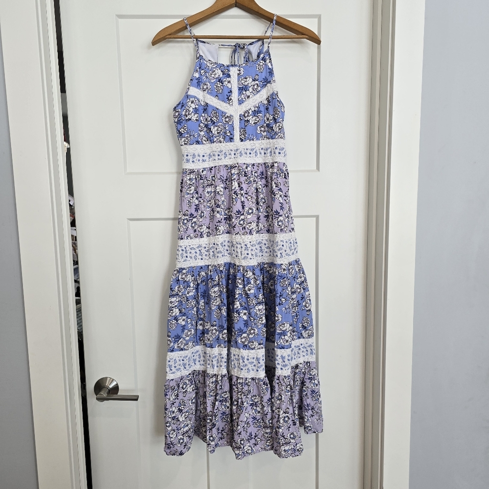 Jessica Simpson Dress XS Blue Purple Bohemian Floral Boho Cottage Resort Cruise